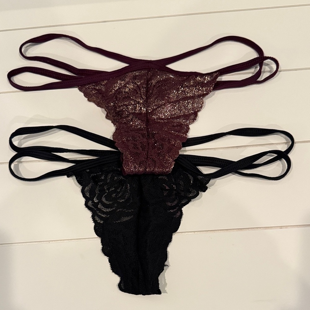 PINK Victoria’s Secret Lace Thong Panties Set of 2 Size Small